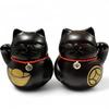 Kanoan Maneki-neko (Beckoning Cat) Wooden Ebony Wood Carving Pair Ornament, Good Luck, Prosperity, F