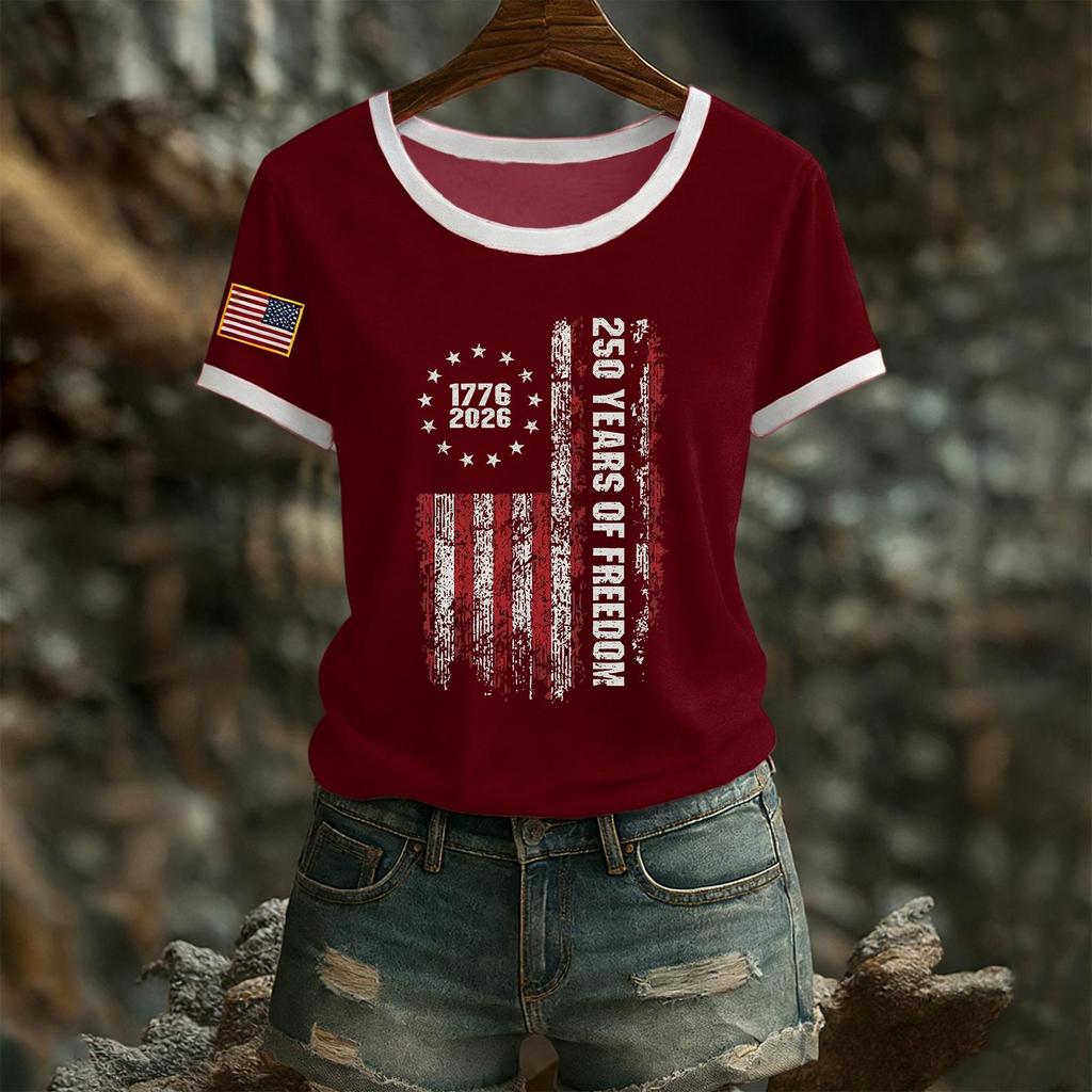 Women's Casual Round Neck Short Sleeve Pullover Printed T-Shirt Top