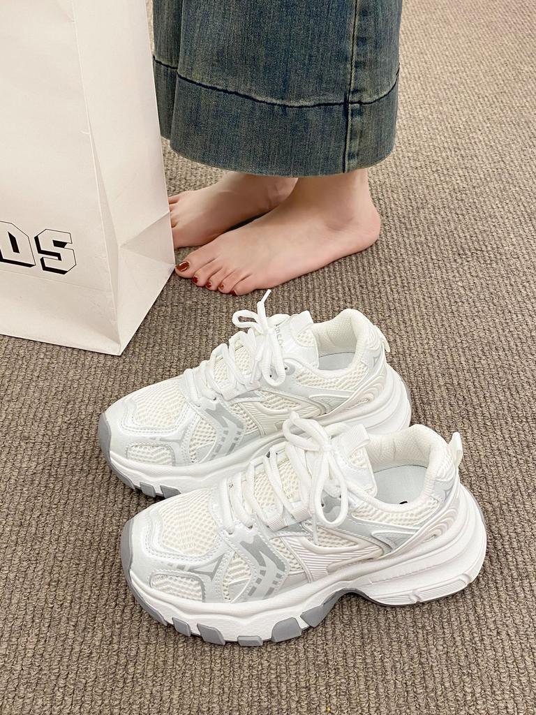 Breathable Mesh Soft-soled Dad Shoes 2025 Spring and Summer Thin Thick-soled Sports and Leisure Ins Trendy Women's Sports Shoes Thick-soled