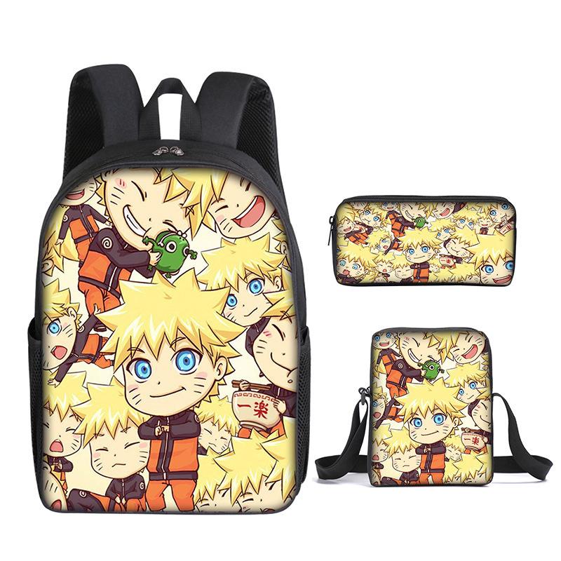Naruto Naruto Backpack Three-Piece Set, Primary And Secondary School School Bag, Shoulder Bag, Messenger Bag, Pencil Case.