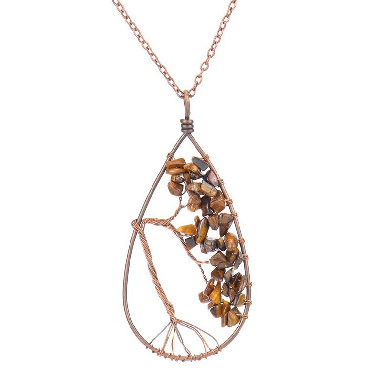 Handcrafted Copper Wire Wrapped Tree of Life Natural Stone Necklace