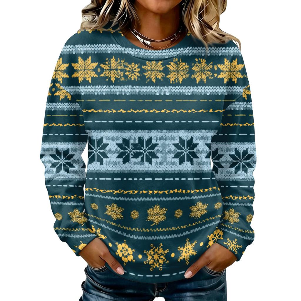 Women's Casual Long Sleeve Christmas Print Neck Sweatshirt