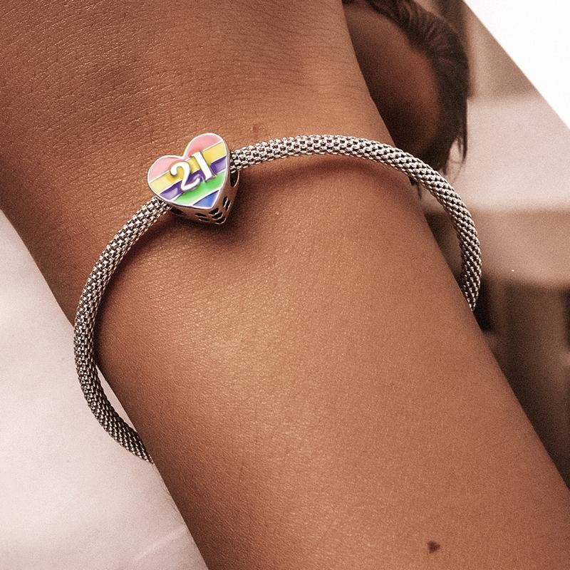 WOSTU 925 Sterling Silver Charm Rainbow Love Lettering 21 Bead Pendant Fit Original Bracelet Necklace For Women Jewelry