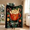 1pc 2D Flat Christmas Hot Cocoa Mug Printed Blanket Marshmallow Candy Cane Pine Needle Christmas Ball Snowflake Watercolor Flannel Blanket Suitable fo