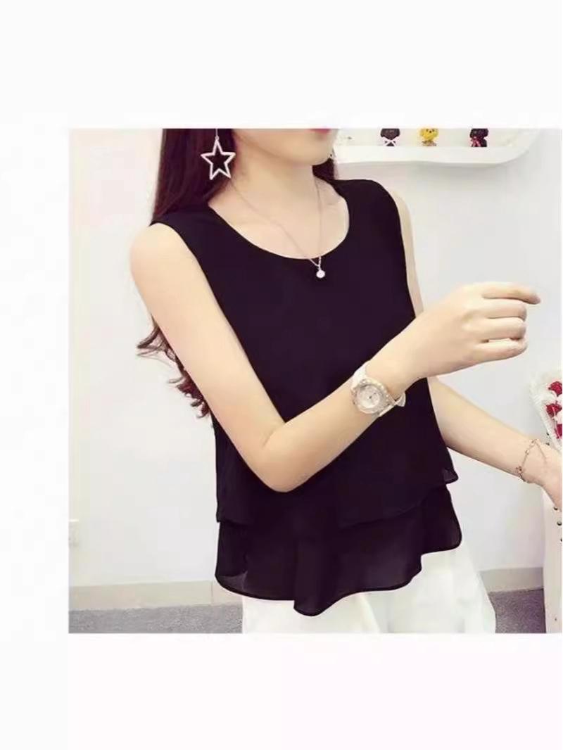 

Plus Size Chiffon V-neck Sleeveless Camisole Top for Women XL чёрный