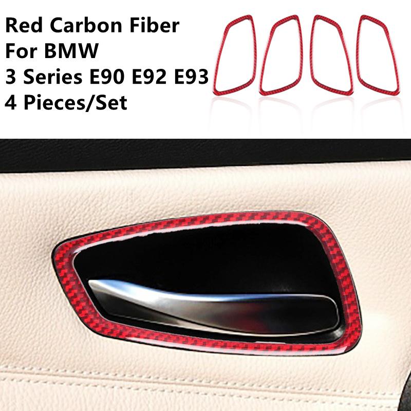 Red Carbon Fiber Sticker Car Inside Handle Window Control Panel Cover Trim Strips For BMW 3 E90 E92 E93 Car Inner