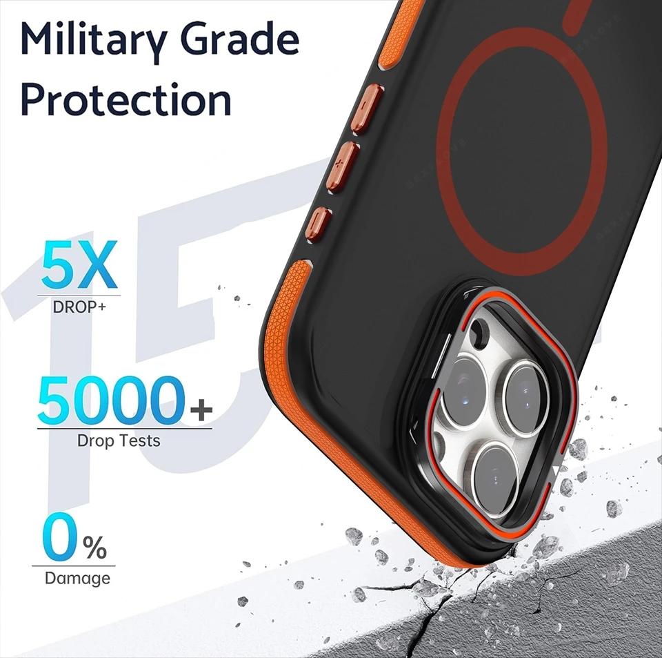 Bicolor Magnetic Camera Lens Stand Phone Case For iPhone 15 14 16 Plus 11 12 13 16 Pro Max Matte Magsafe Protector Hard Cover