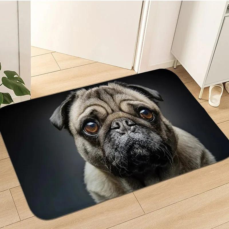 Cute Pug Dog Pattern Welcome Mat Non-Slip Indoor Outdoor Home Decor Carpet Kitchen Floor Rugs Bedroom Bathroom Entrance Doormat