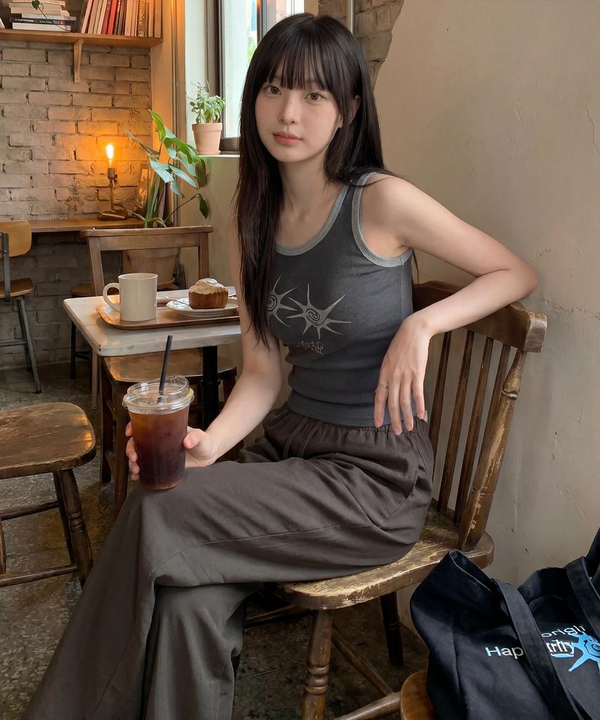 BASIC HOUSE Women'S Breathable Elastic Waist Wide Pants Melange Brown