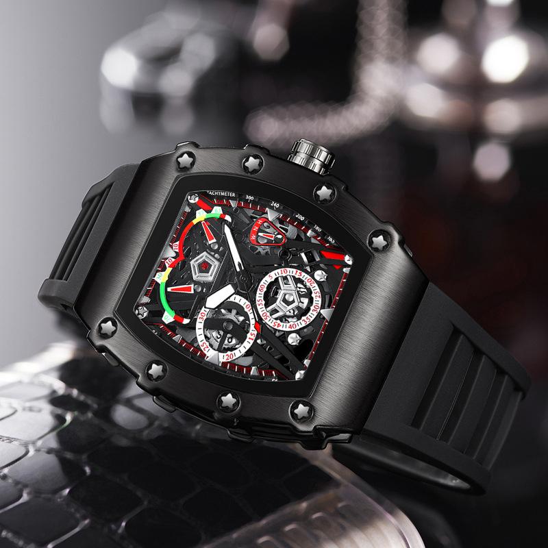 UTHAI Men's Watch Fashion Sports Waterproof Luminous Wine Barrel Shaped Silicone Strap Quartz Watch Watches for Man