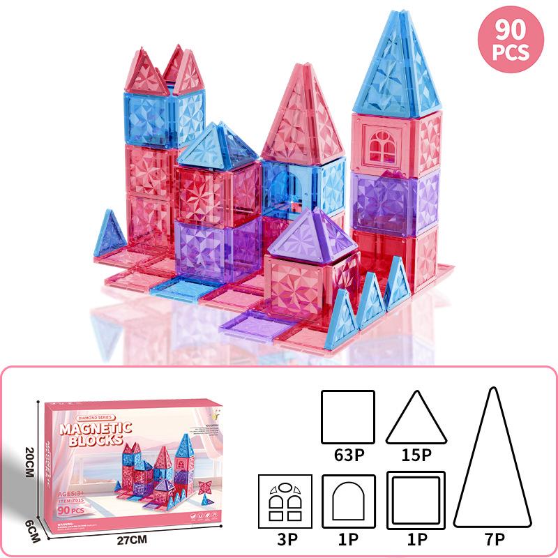 Pink Diamond Surface Magnetic Building Blocks - Strong, Educational Toys for Children