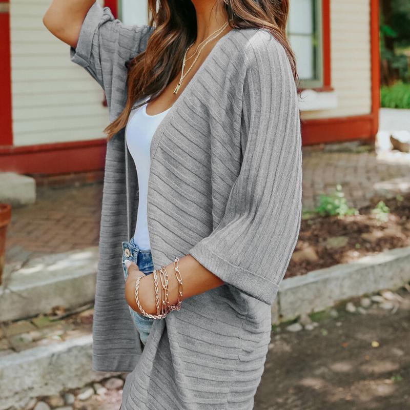 Women's Cardigan Knitted Jacket Spring Autumn New Thin Solid Color Five-minute Sleeve Outwear Sweater Large Size Tops