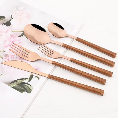 5 pezzi specchio manico in legno di rosa set di stoviglie stoviglie in acciaio inossidabile occidentale coltello da bistecca forchetta cucchiaio da dessert posate posate da cucina