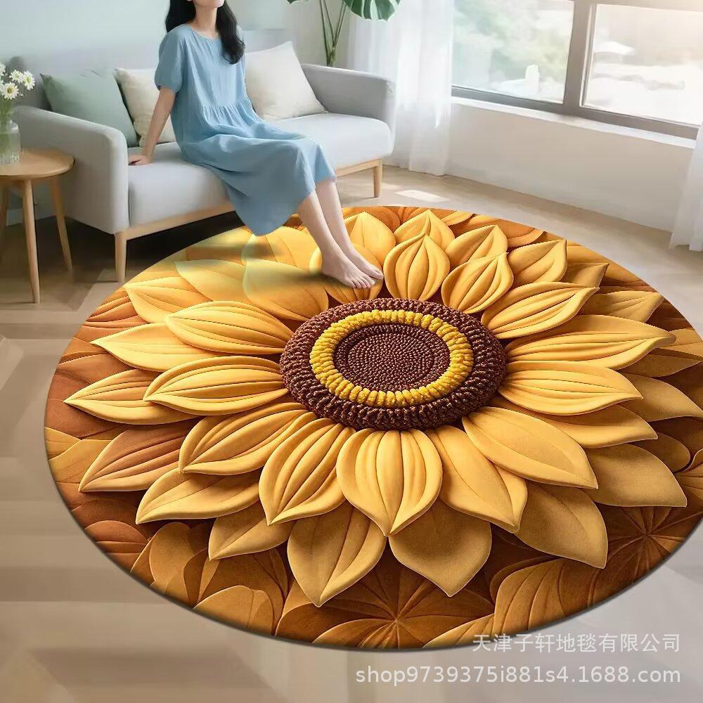 3D Sunflower Flower Carpet Round Floor Mat for Bedroom Living Room Kitchen SofaCarpet Floor Mat