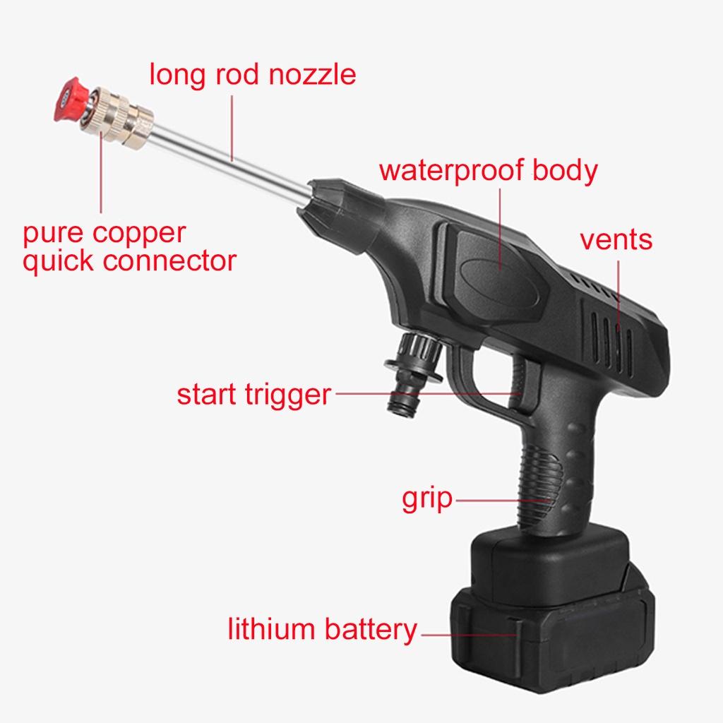 500W Cordless High Pressure Washer Spray Water Guns Car Wash Pressure Water Nozzle Cleaning Machine 24V For 18V Battery