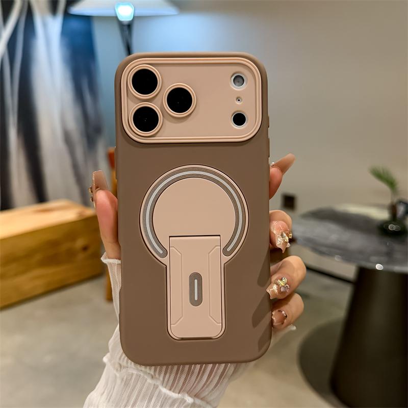 Luxury Fold Stand Holder Magnetic For Magsafe Matte Case for iPhone 17 16 15 14 13 12 11 Pro Max Plus Large Window Bumper Cover
