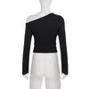 Women's Off-Shoulder Rhinestone Waist-Cinching Long-Sleeve Top