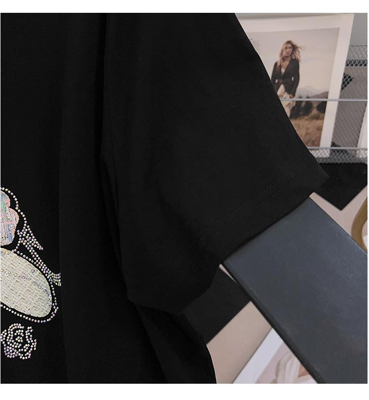 Women's Plus Size Short-Sleeve Mid-Length Round Neck Slimming T-Shirt (200/300/350 Jin)