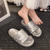 French pleated set of toe slippers for women's summer wear 2025 new versatile thick-soled sandals for beach vacation