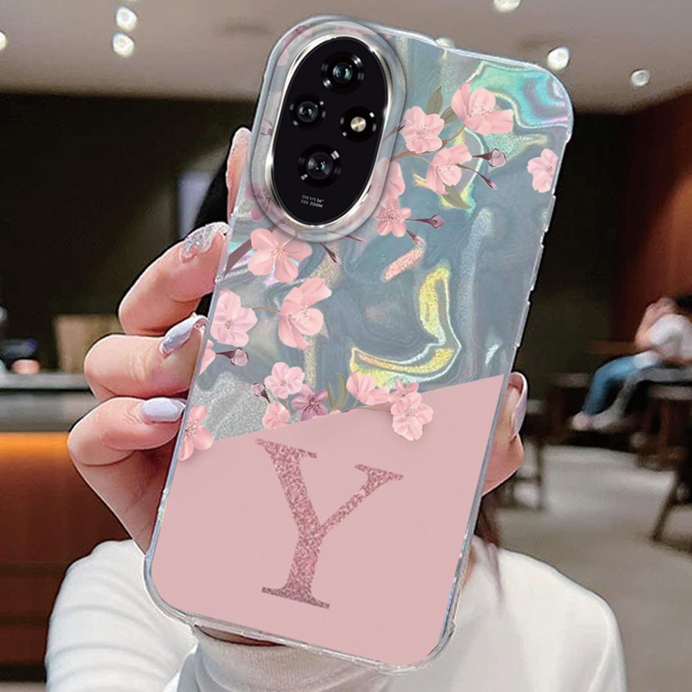 Initial Letter A Z Case For Honor 400 200 Lite X9c X9a X8a 200 Pro Magic5 Lite Cover Pink Flowers Silicone Back Fundas Bumper