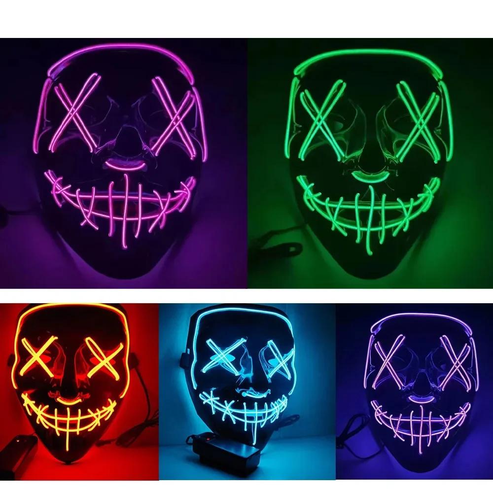 Halloween Glowing Party Mask Black Words Halloween Led Masks PVC Plastic LED Lights Horror Face Mask Luminescent Props