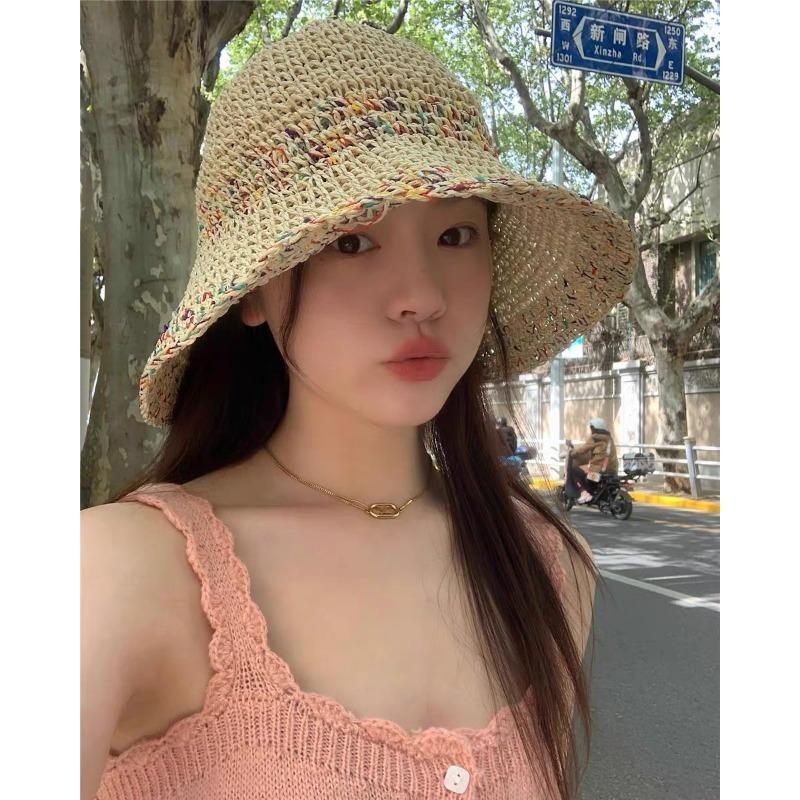 Straw Hat Seaside Hat Strapped Straw Hat Women's Travel Sunscreen Beach Sun Hat Lace Sun Hat