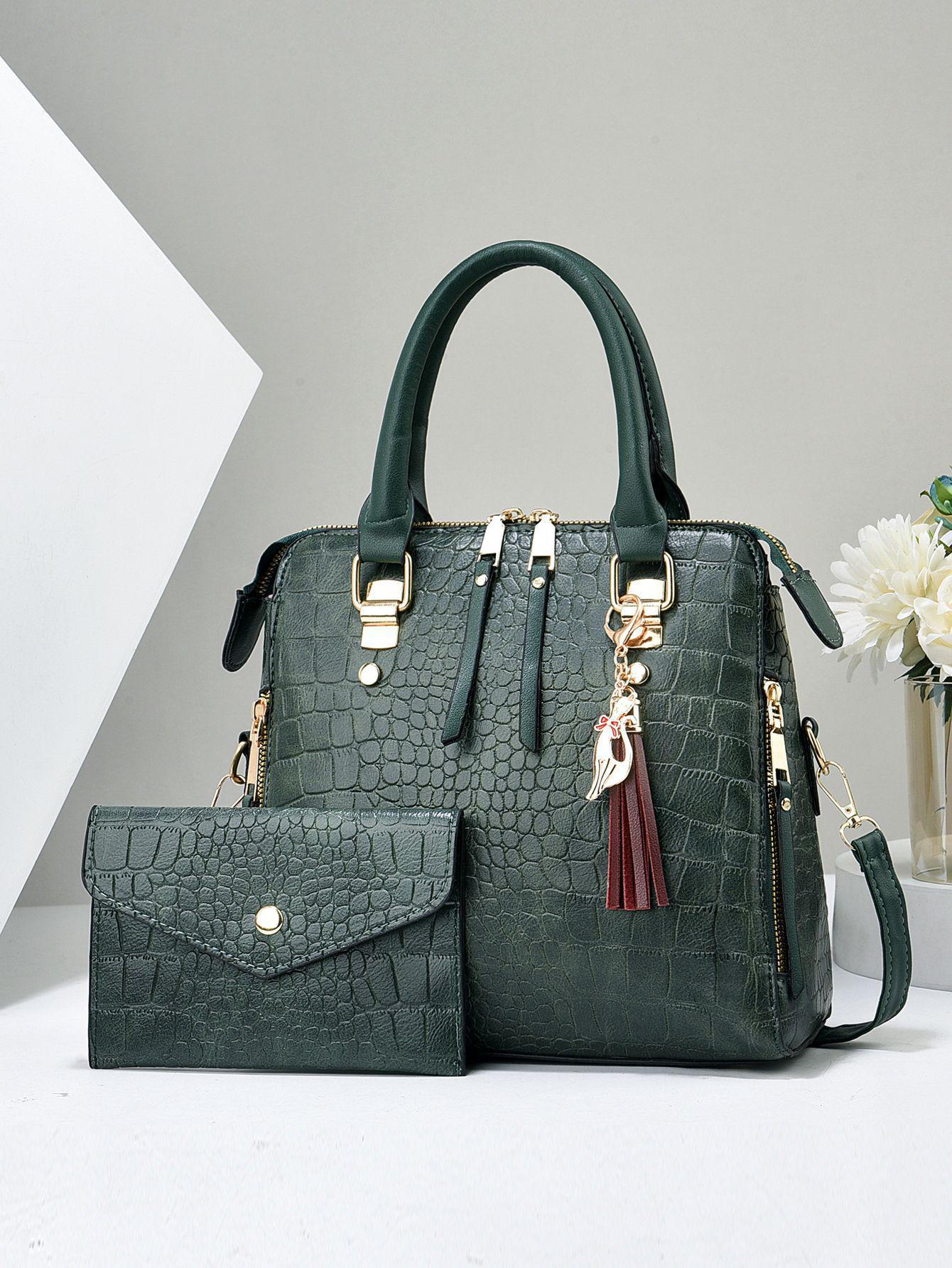 

2024 жіноча сумочка для матері та дитини з малюнком крокодила: Модна сумка на одне плече великої місткості через плече 2 pieces зелений