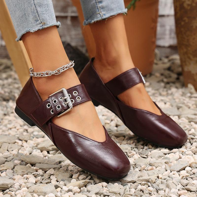 Fashion Spring New Flat Single Shoes Women's Fashion Square Head Shallow Mouth Soft Sole Anti-slip Wear-resistant Low-top Shoes