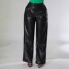 New Autumn Winter PU Women's Wide Leg Pocket Casual Leather Pants