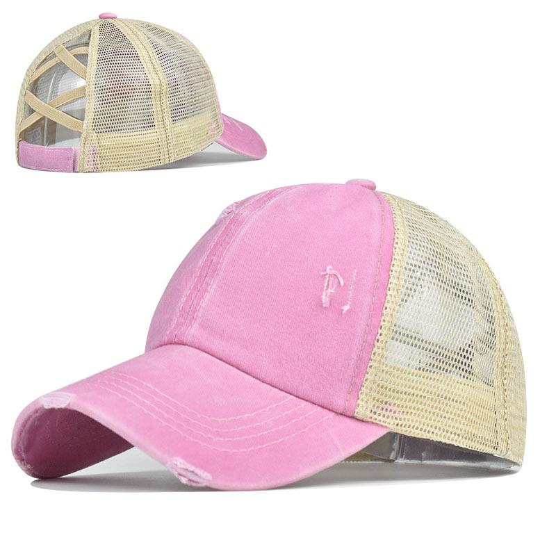 Washed cross ponytail baseball cap foreign trade hat women's summer spring and autumn old outdoor sunscreen cap solid color cap