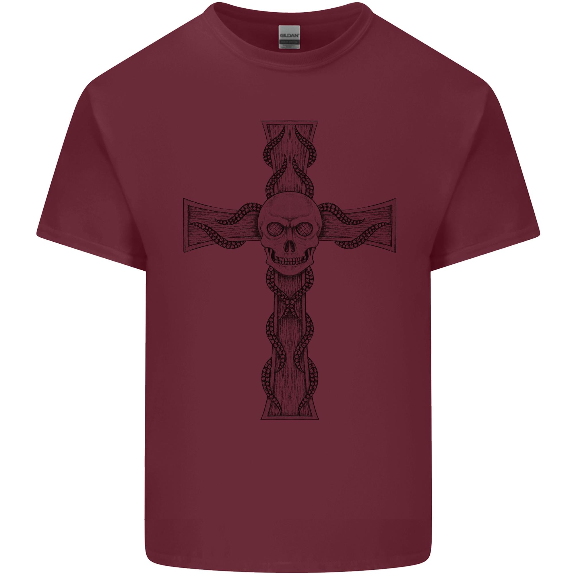 A Gothic Skull and Tentacles on a Cross Unisexs Light Cotton TShirt S