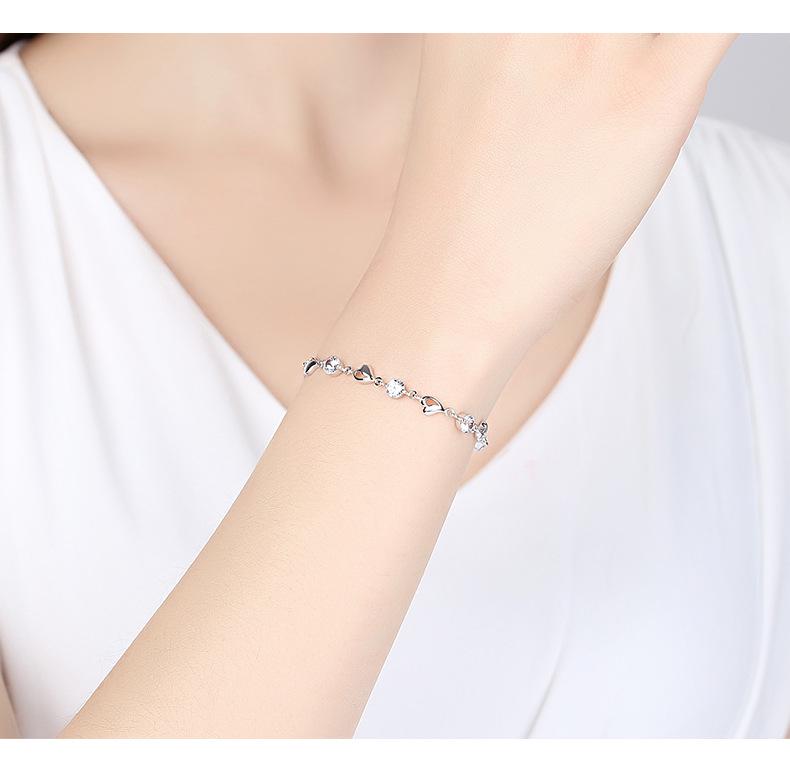 Min Yue S925 Sterling Silver Zircon Heart Bracelet - Women's Elegant Fashion Jewelry for Qixi Valentine's Day