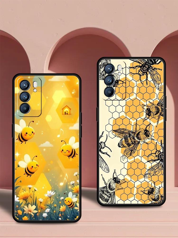 Honeybee Flower Pattern Phone Case For Oppo Reno 13 12 11 10 7 F Find X5 X6 A98 A80 A79 A78 A57 A54 A31 A17 Pro Soft TPU Cover