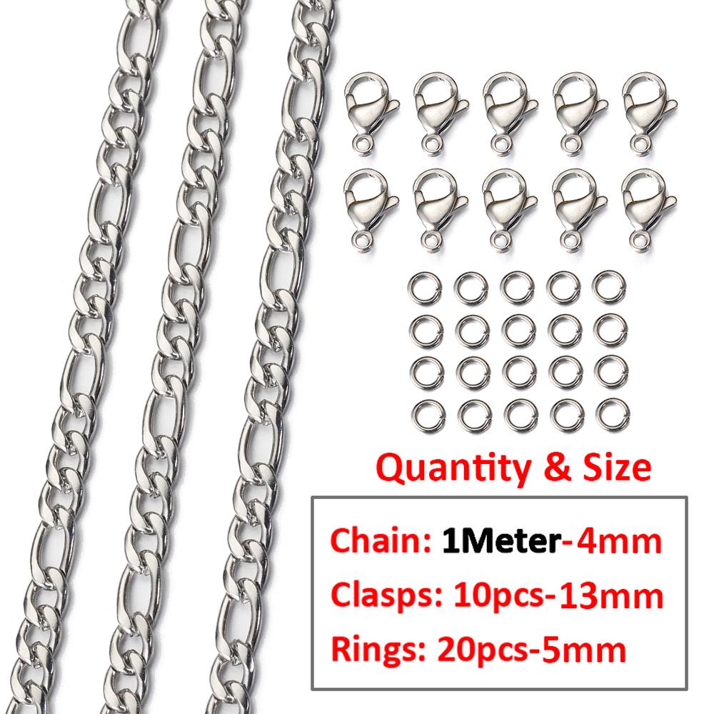 2Meters/1Meter Stainless Steel Chain Lobster Clasps Jump Rings Connectors Chains for Bracelet Necklace Jewelry Making DIY Kit