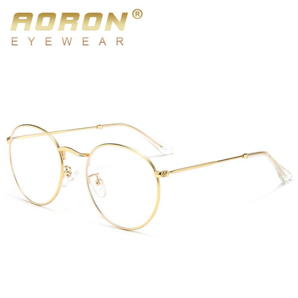 aoron Anti-blue Flat Glasses Can Be Equipped with Myopia Glasses, Metal Frame Men's and Women's Goggles, Round Frame Glasses.