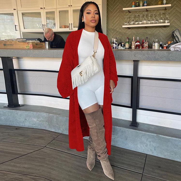 European & American Women's Solid Color Long Knit Cardigan - Nightclub & Casual Style