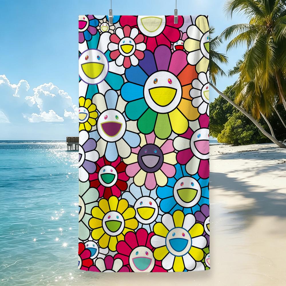 Artist Takashi Murakami Smiley Flower Towel Microfiber beach towel, quick-dry, sand-free, ultra-fine fiber, super soft.