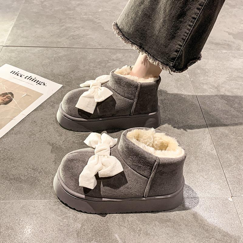 

Женские утепленные зимние ботинки с бантом для пешего туризма, альпинизма, на толстой подошве, водонепроницаемые, нескользящие, спортивные и для отдыха, производство, зимние ботинки, хлопковые ботинки 40/41 серый