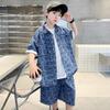 Kids Summer Casual Clothing Set for Tween Boys Shirt And Short Denim 2 Piece Outfit Set Teens Child Cool Streetwear Suit Wear