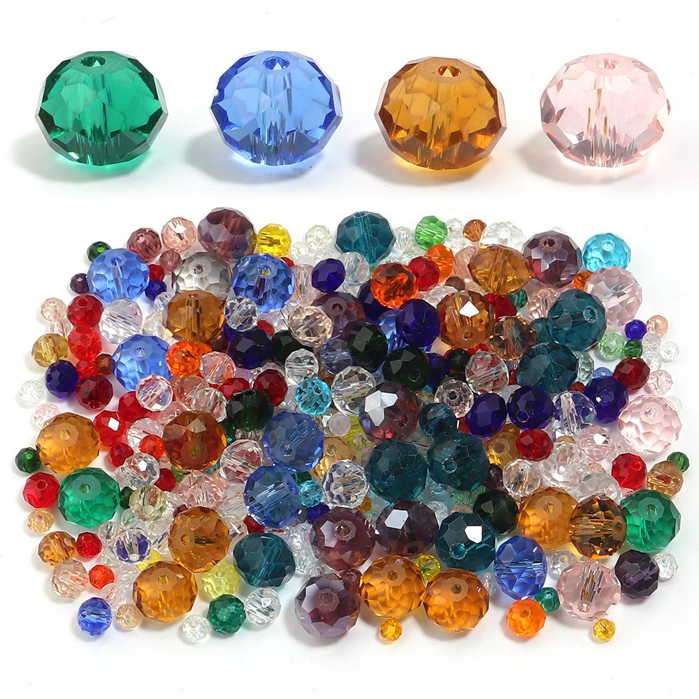 50-200pcs Faceted Crystal Beads 3/4/6/8/10mm Transparent Mixed Color Glass Loose Beads For Jewelry Making DIY Bracelets Necklace