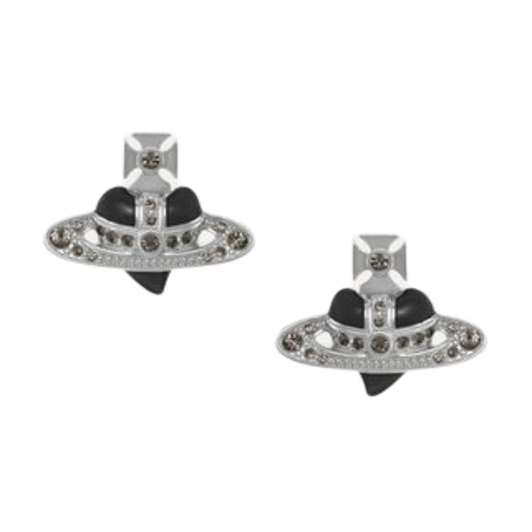 Vivienne Westwood Studded Design Butterfly Clasp Brass Earrings Women earrings Black Silver 6201033K-02P136 Basic Packaging-Dust Bag+Box