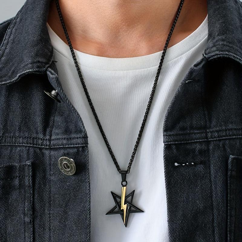 Nytt Klassisk Pentagram Lyn Anheng Halskjede for Herremote Talisman Halskjede Tilbehør