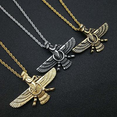 Vintage Punk Faravahar Pendant Necklace 316L Stainless Steel Zoroastrian Jewelry Gift for Men Women