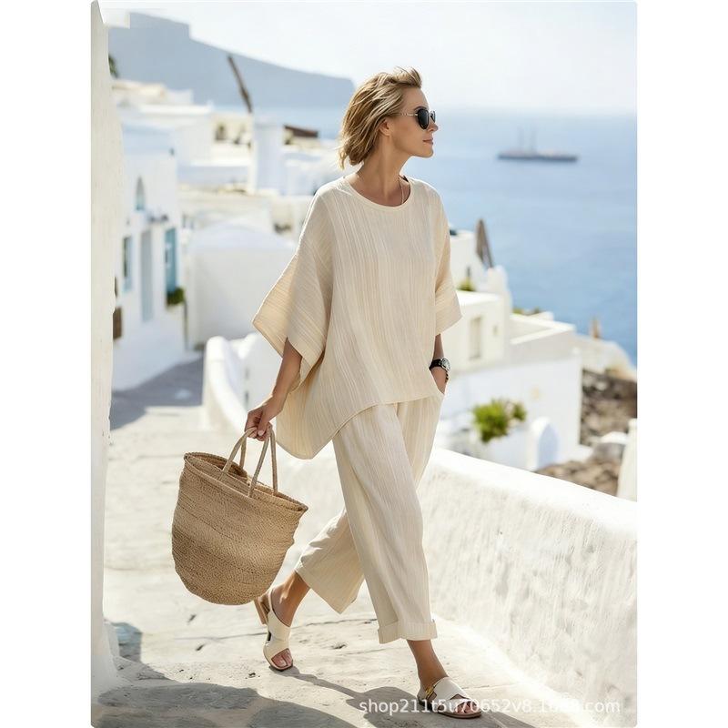 Y1 new bohemian two-piece summer women's round neck printing casual suit