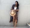 Black & White Tie-Dye Cardigan Beach Dress & Swimsuit Cover-Up