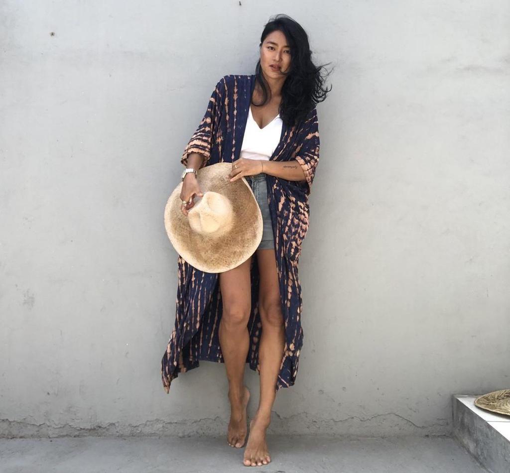 Black & White Tie-Dye Cardigan Beach Dress & Swimsuit Cover-Up