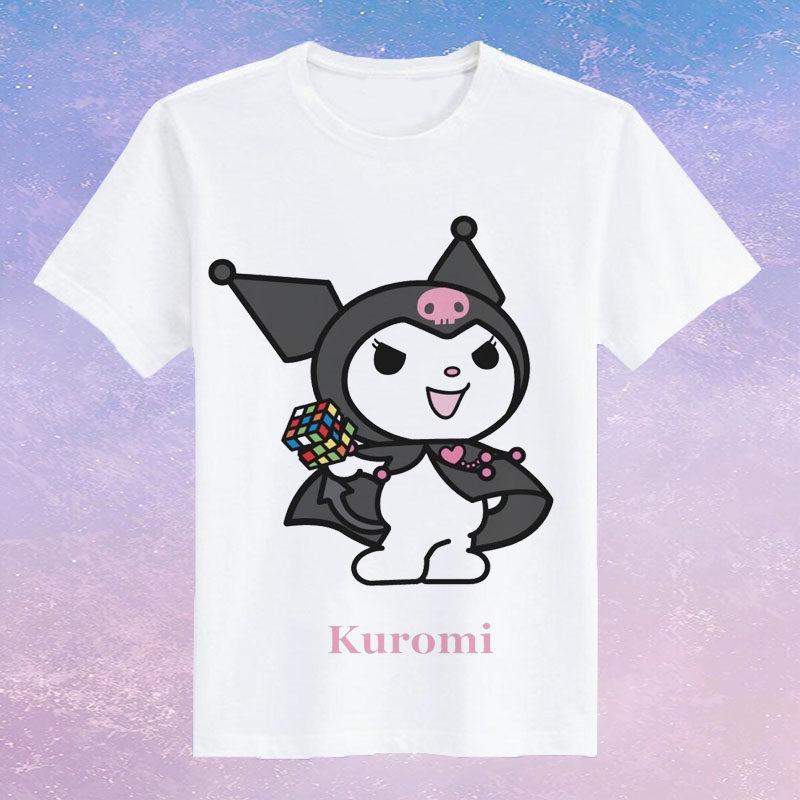 Childrens Pure Cotton Short Sleeved Japanese Cute Rabbit Cute Cute Kuromi Cartoon Printed Parentchild Tshirt Half Sleeve