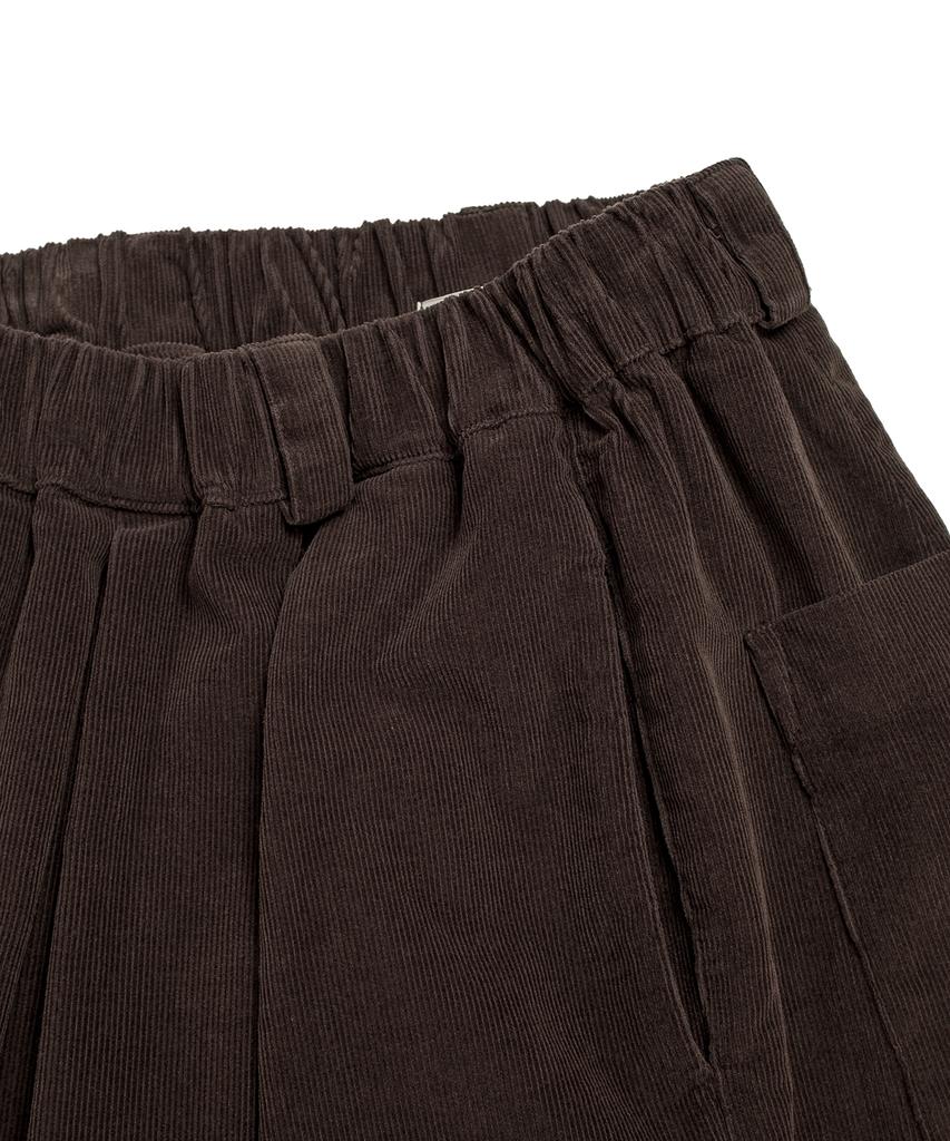 COTTON BELL Volume Pleated Corduroy Pants - Brown