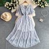 Seaside vacation dress women's summer new sexy V-neck waist and thin long chiffon floral beach dress