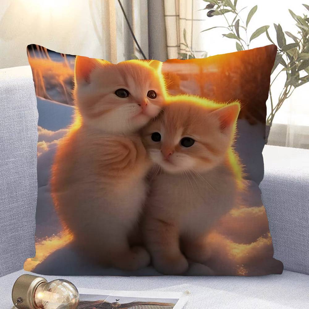 

Cute Cat Pillow Covers Cartoon Sofa Decorative Home Double-sided Printing Short Plush Cute Cushion Cover 16x16Inch